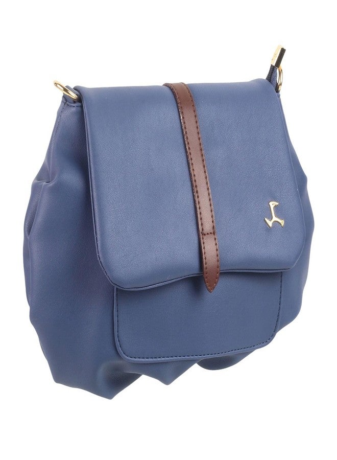 Mochi Blue Faux Leather Secure Magnet Snap Casual Sling Bag For Women - Image 5